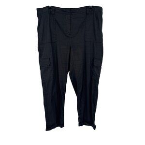 Chicos 3 Black Crop Pants Size XL Linen Blend Elastic Waist Cargo Pockets Womens